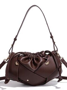 Chocolate Brown Ruched Shoulder Bag Crossbody Purse Trendy Slouchy Handbag